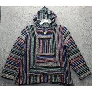 Black Canyon Burlap Surf Drug Rug Hoodie Womens M Multi Striped Kangaroo Pocket